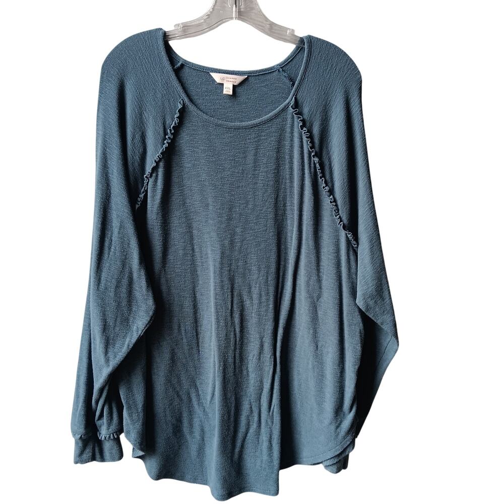 LC Lauren Conrad Top Women's XXL Blue Long Sleeve Rounded Neckline